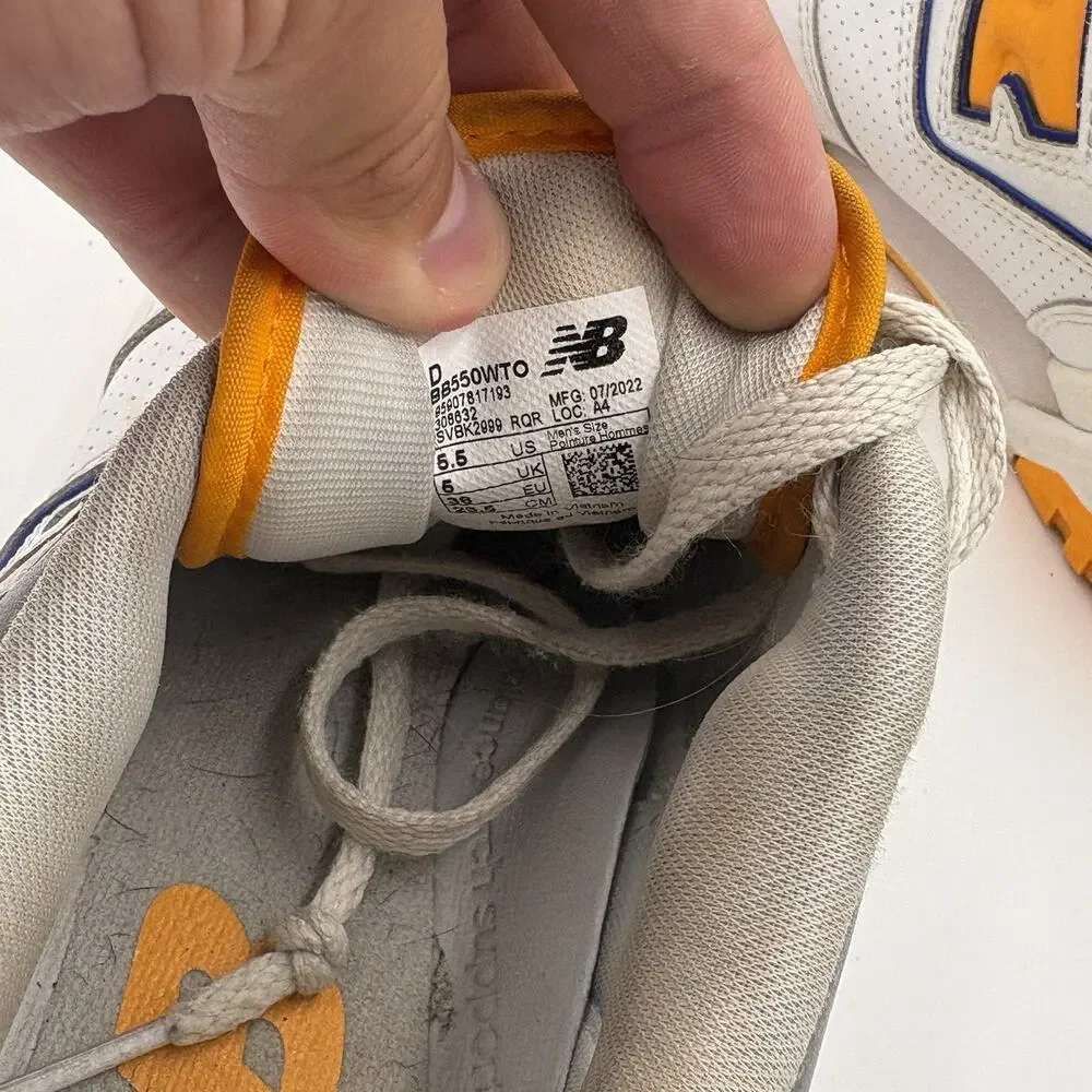 New Balance 550 Women’s Size 6.5 D White And Yellow Sneakers BB550WTO Used